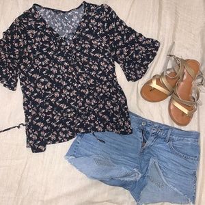 Floral Lace Up Top